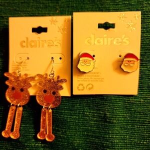 🚀3/$15 Claire's Reindeer and Santa Earrings Set NEW